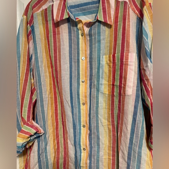 Jane and Delancey Button Down Rainbow Linen Shirt 3X - Picture 4 of 10